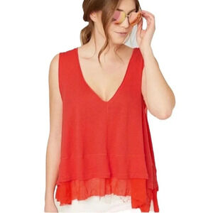 We the Free Orange Raw Hem Plunge Tank Top S